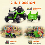 AIYAPLAY 12V Ride on Tractor and Trailer with Remote Control, Music, Shifter, Start-Up Sound, for Kids Ages 3-8 Years, Green