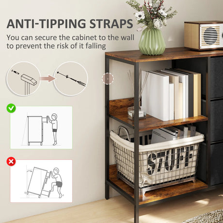 HOMCOM Chest of Drawers Storage  Dresser Cabinet Organizer with 3 Fabric Drawers and 2 Display Shelves for Living Room, Bedroom, Hallway, Black