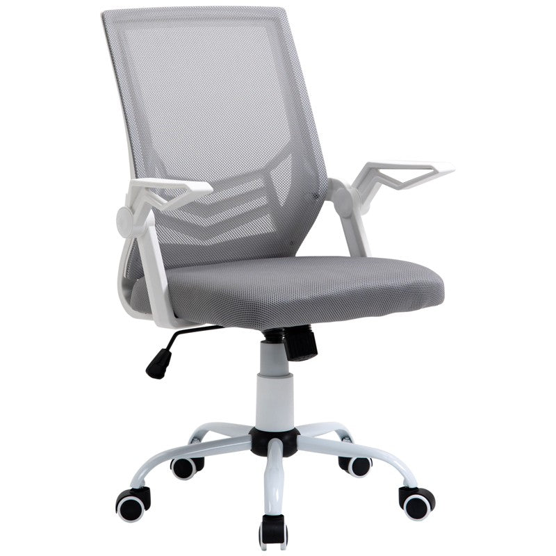 Vinsetto Mesh Office Chair with Flip-up Armrest, Swivel Computer Chair with Lumbar Support, Adjustable Height, Tilt Function for Home/Office, Grey
