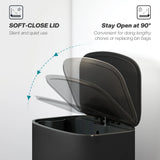 HOMCOM 50L Kitchen Bin with Soft-Close Lid and Stay-Open Function, Stainless Steel Pedal Bin with Removable Inner Bucket, Carry Handle for Kitchen, Office, Home, Black