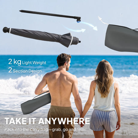 Outsunny 1.8 m Beach Umbrella Parasol with Sand Anchor, Portable 30 Tilting Patio Sun Shade with Adjustable Height, Dark Grey