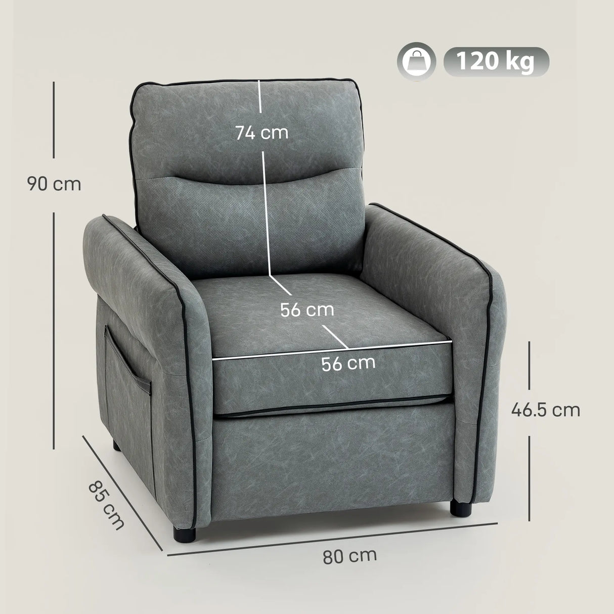 HOMCOM Accent Chair, Faux Leather Armchair - Grey