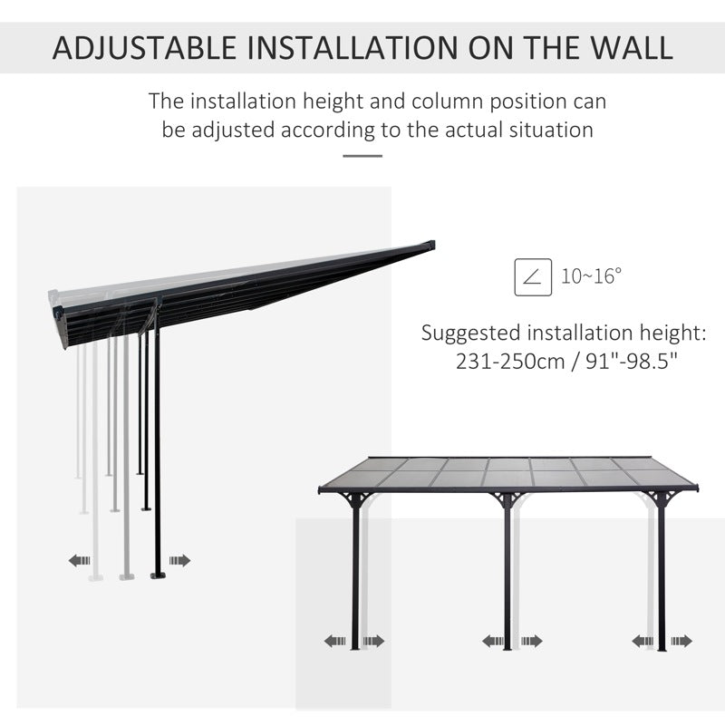 Outsunny 4.35 x 3m Outdoor Patio Gazebo Pergola, Retractable Pergola Canopy Aluminum Post & PC Roof,  Grey