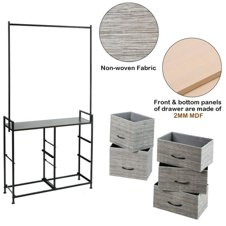 Fabric Drawer Dresser with Clothes Rack