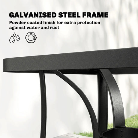 Outsunny Garden Dining Set for 4 with Umbrella Hole, Stackable Chairs and Rectangular Glass-Top Outdoor Table, Light Grey
