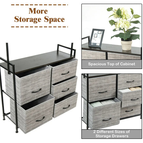 Fabric Drawer Dresser with Clothes Rack