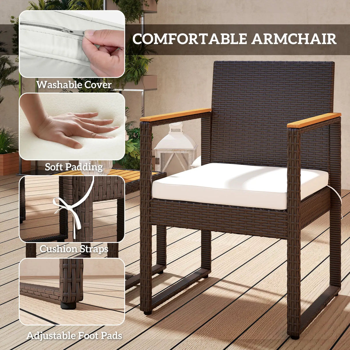 Outsunny Three-Piece Rattan Chair Set - White