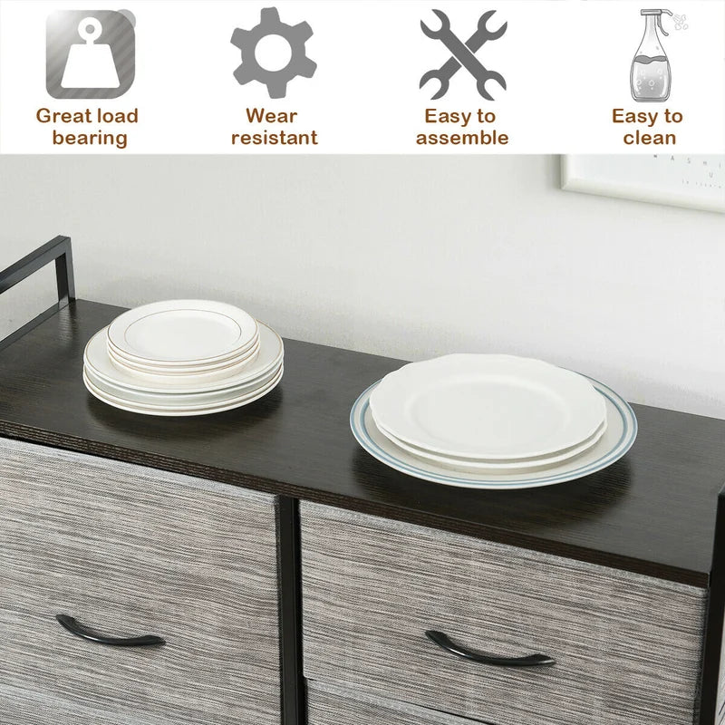 Fabric Drawer Dresser with Clothes Rack