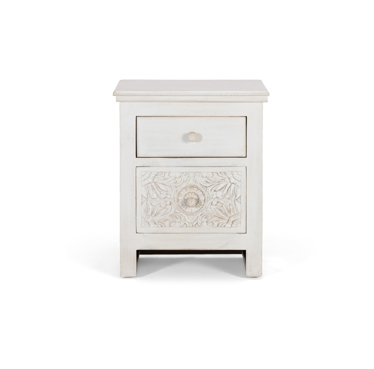Giner and Colomer  Two-Drawer Bedside Table In Mango Wood With Hand-Carved Accents