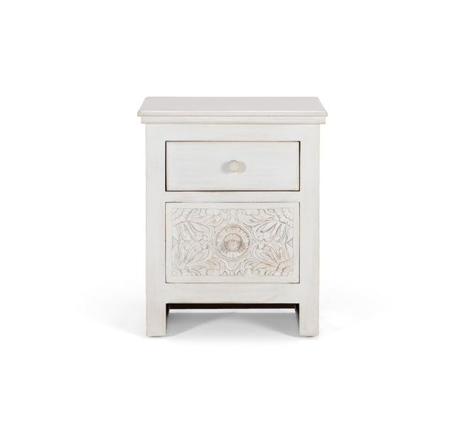 Giner and Colomer  Two-Drawer Bedside Table In Mango Wood With Hand-Carved Accents