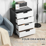 HOMCOM Bedroom Furniture Set, Wardrobe with Hanging Rod, 4 Drawer Chest of Drawers, 2 Bedside Tables with Storage, White and Black