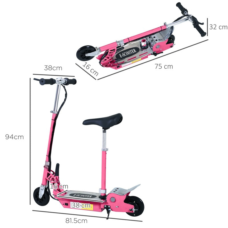 HOMCOM 120W Foldable Powered Scooters with 24V Rechargeable Battery, Adjustable Ride on Toy (Pink)