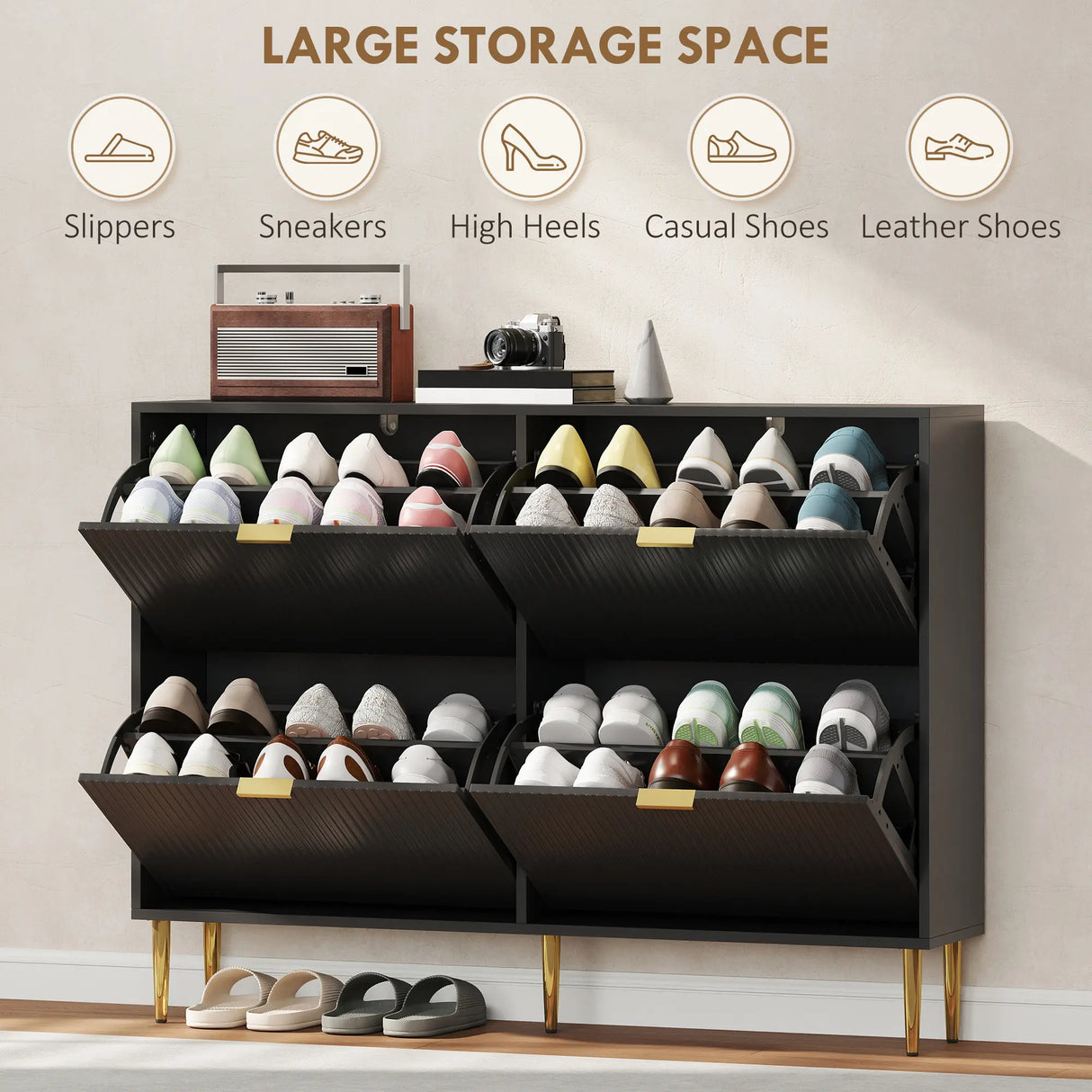 HOMCOM Elegant Four-Drawer Shoe Cabinet - Black