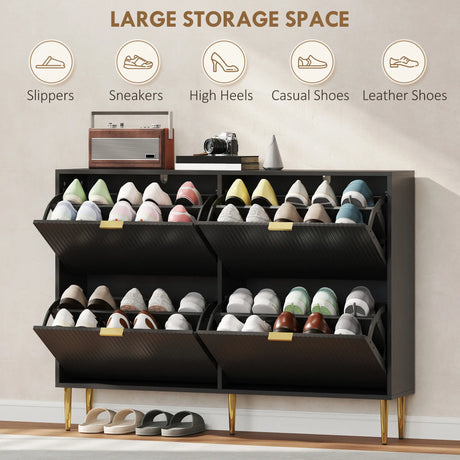 HOMCOM Elegant Four-Drawer Shoe Cabinet - Black