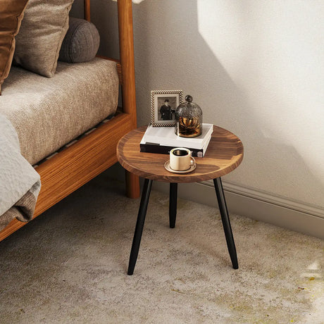 HOMCOM Modern Round Coffee Table with Steel Frame for Small Space, Sofa Beside, Living Room, Bedroom, Chestnut Wood Effect