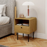HOMCOM Bedside Table with Drawer and Open Shelf - Oak