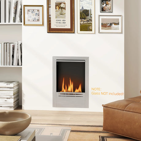 HOMCOM Stainless Steel Ethanol Fireplace Insert, Bioethanol Fire, Indoor Ethanol Burner with 0.9 Litres Volume, Cover Lid, Burns for Up to 3.3 Hours, 48 x 59 cm, Silver