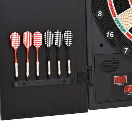 HOMCOM Electronic Dartboard Set, 27 Games Modes and 202 Variations, LED & 12 Soft Tip Darts and Cabinet to Storage, Ready-to-Play Multi-Game Option Darts Machine