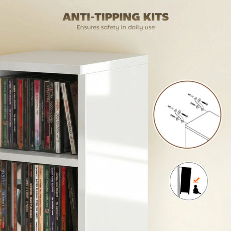 HOMCOM Set of 2 CD Media Display Shelf Unit Tower Rack with Adjustable Shelves, High Gloss White