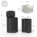 HOMCOM 50L Kitchen Bin with Soft-Close Lid and Stay-Open Function, Stainless Steel Pedal Bin with Removable Inner Bucket, Carry Handle for Kitchen, Office, Home, Black