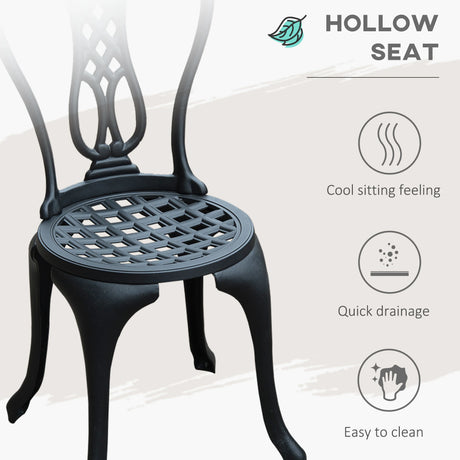 Outsunny 3 Piece Patio Cast Aluminium Bistro Set Garden Outdoor Furniture Table and Chairs Shabby Chic Style