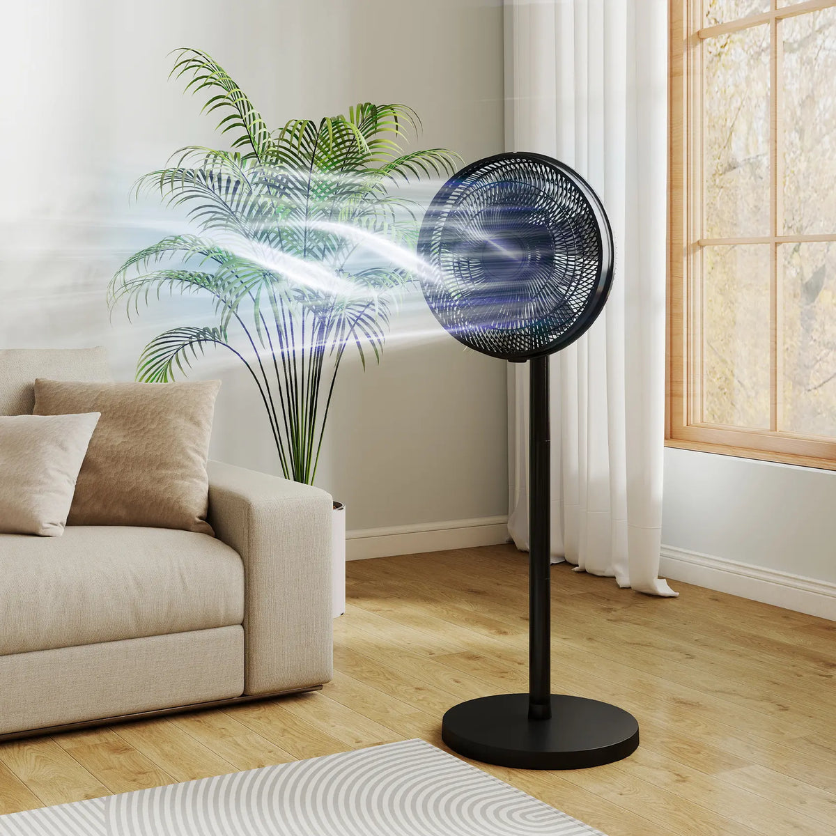 HOMCOM 40 cm Standing Fan, Cooling Floor Fan with 80 Oscillating, Adjustable Tilt and Height, 4 Speed, Remote Control, Black