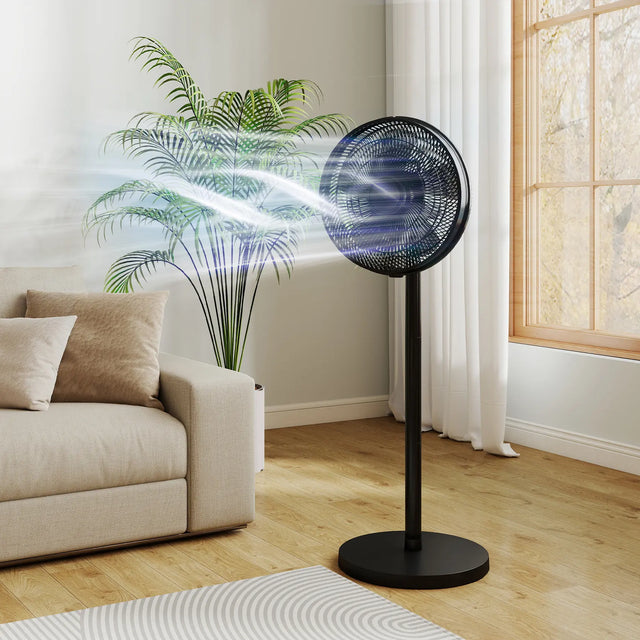 HOMCOM 40 cm Standing Fan, Cooling Floor Fan with 80 Oscillating, Adjustable Tilt and Height, 4 Speed, Remote Control, Black