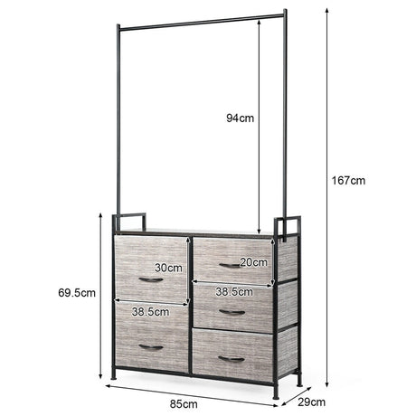 Fabric Drawer Dresser with Clothes Rack