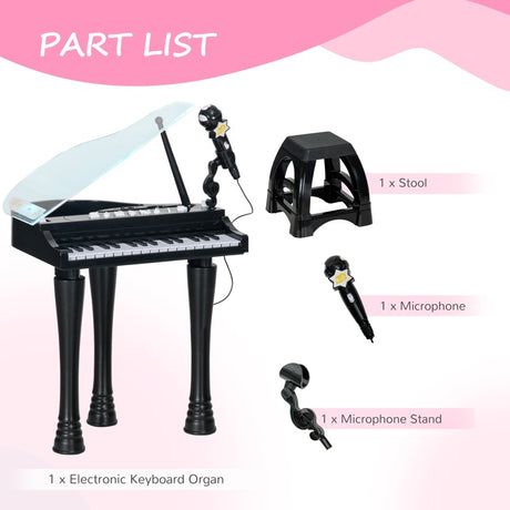 AIYAPLAY 32-Key Kids Piano Keyboard, with Stool, Lights, Microphone, Sounds, Removable Legs - Black