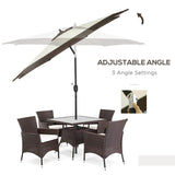 Outsunny 2.7m Garden Parasol Umbrella with 8 Metal Ribs, Tilt and Crank, Outdoor Sunshades for Garden, Patio, Beach, Yard, Coffee