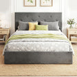HOMCOM Double Bed Frame Gas Side Lift Under Bed Storage Upholstered Platform Bed Tufted Headboard for 140 x 190 cm Mattress