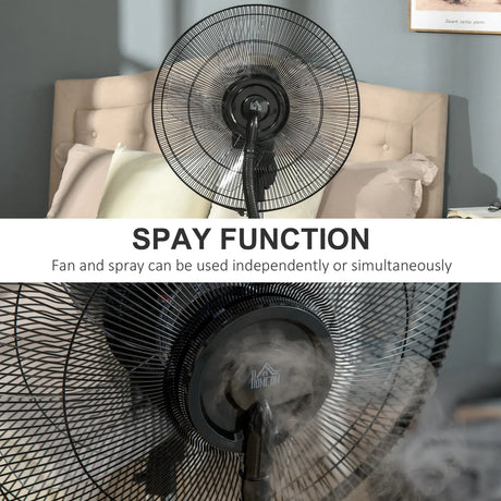 HOMCOM 16" Pedestal Fan with Water Mist Spray, Humidifying Misting Fan, Standing Fan with 3 Speeds, 3.1L Water Tank, Timer and Electric Mosquito Killer Jack, Black