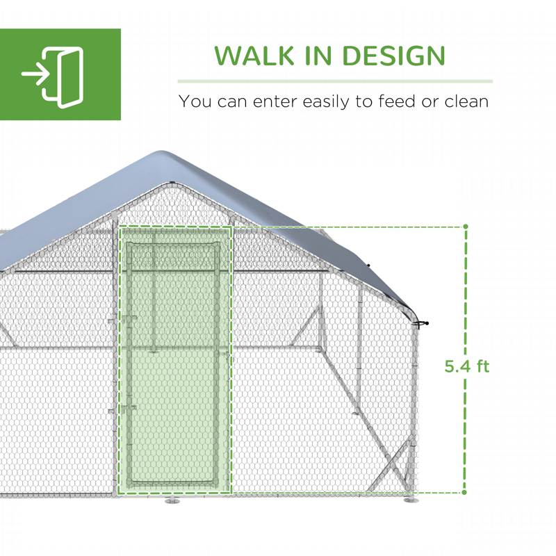 PawHut Walk-In Chicken Run, Hen House, with Roof, for Ducks, Chickens, Rabbits