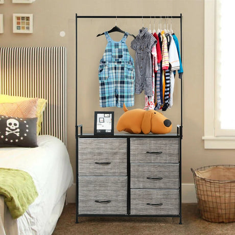 Fabric Drawer Dresser with Clothes Rack