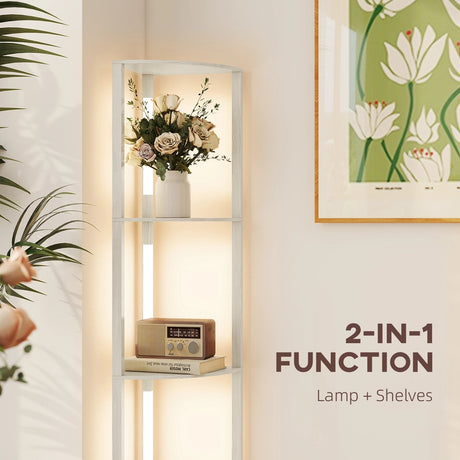 HOMCOM Corner Floor Lamp for Living Room Bedroom with Dimmable Warm White LED Light, Modern Tall Standing Lamp, Oak