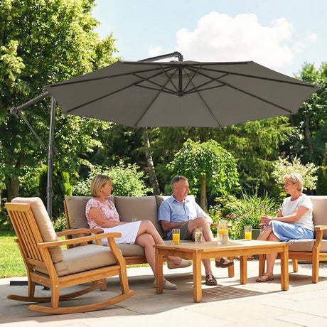 Outsunny 3 m Garden Cantilever Parasol with Cover, Round Overhanging Umbrella with 360 Rotation, Tilt, Grey