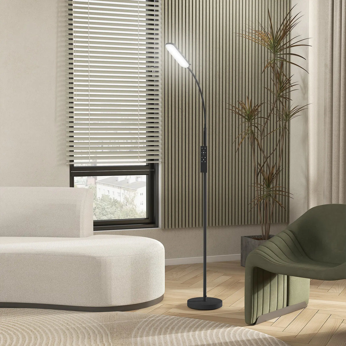 HOMCOM LED Floor Lamp, Standing Lamp with Remote & Touch Control, Stepless Dimmable Colours Temperature & Brightness, 360 Adjustable Gooseneck, 1 Hour Timer, Memory Function for Living Room, Black
