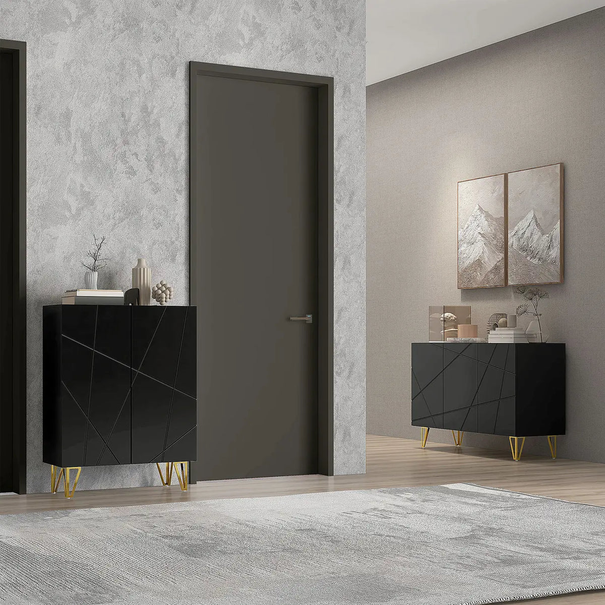 HOMCOM Modern Luxe High Gloss Sideboard, with Hairpin Legs - Black