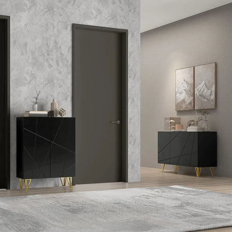 HOMCOM Modern Luxe High Gloss Sideboard, with Hairpin Legs - Black