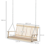 Outsunny Outdoor Wooden Swing Bench 2-Seater Porch Swing Chair Hanging Hammock Garden Furniture, Natural