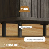 HOMCOM Bedside Table, Nordic Side Table with Roller Shutter Style Sliding Doors and Metal Legs for Bedroom, Living Room, Grey