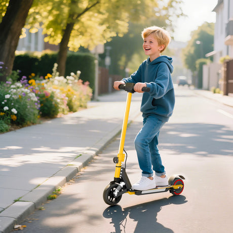 SPORTNOW Folding Electric Scooter for Kids, with Dual Brakes, Front Suspension, LED Colourful Lights, Gold Tone