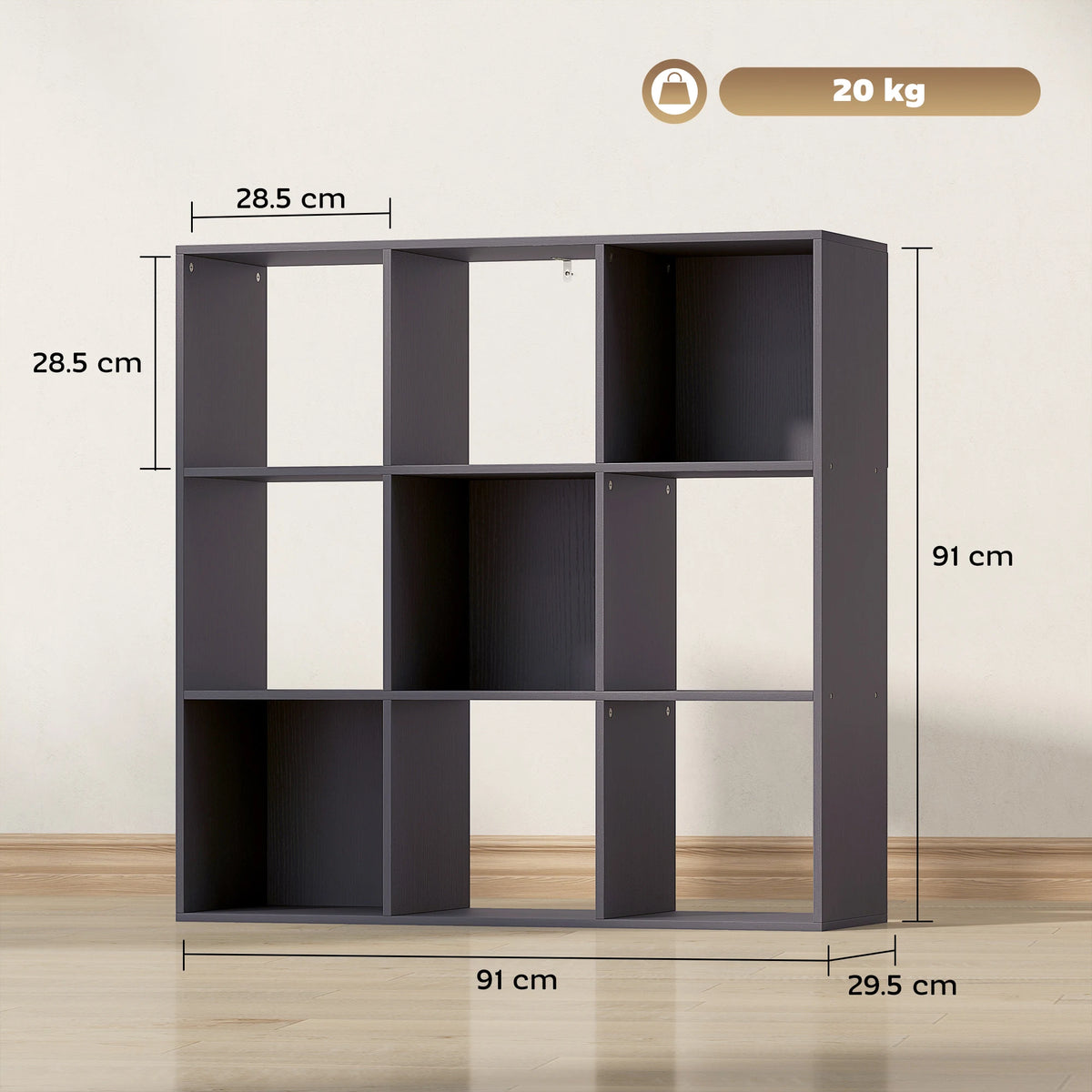 HOMCOM Nine-Cube Storage Shelf - Grey