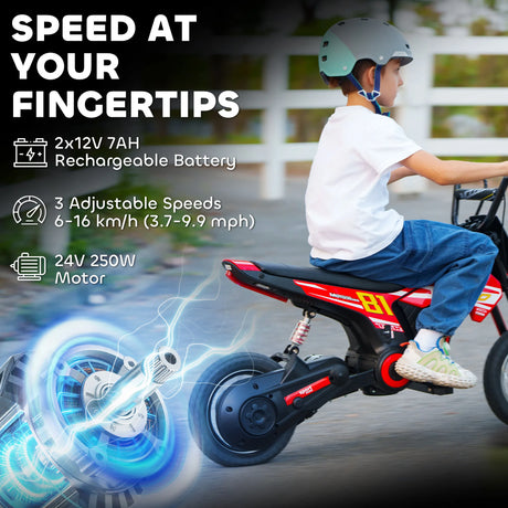 AIYAPLAY Kids Electric Motorbike 3 Gearboxes Speed Ride on Motorcycle with 41min Ranges - Red