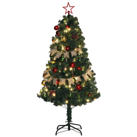 HOMCOM 5ft Pre-Lit Xmas Tree with Decorations, Green, Red and Warm White