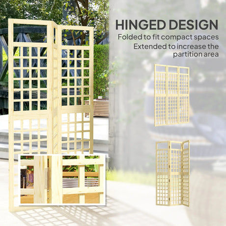 Outsunny 3-Panel Garden Privacy Screen, Freestanding Foldable Wooden Outdoor Divider/Trellis, Decorative Privacy Screen for Garden Patio, 120 x 170 cm, Natural Wood Finish
