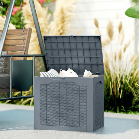 Outsunny 93L Plastic Garden Storage Box, Outdoor Storage Box with Handles, Waterproof Outdoor Storage Container, Light Grey