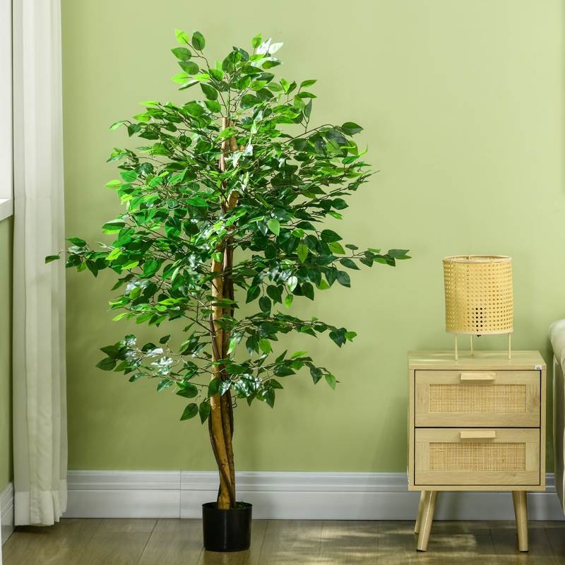 HOMCOM Artificial Ficus Tree, with Weighted Plant Pot - Green