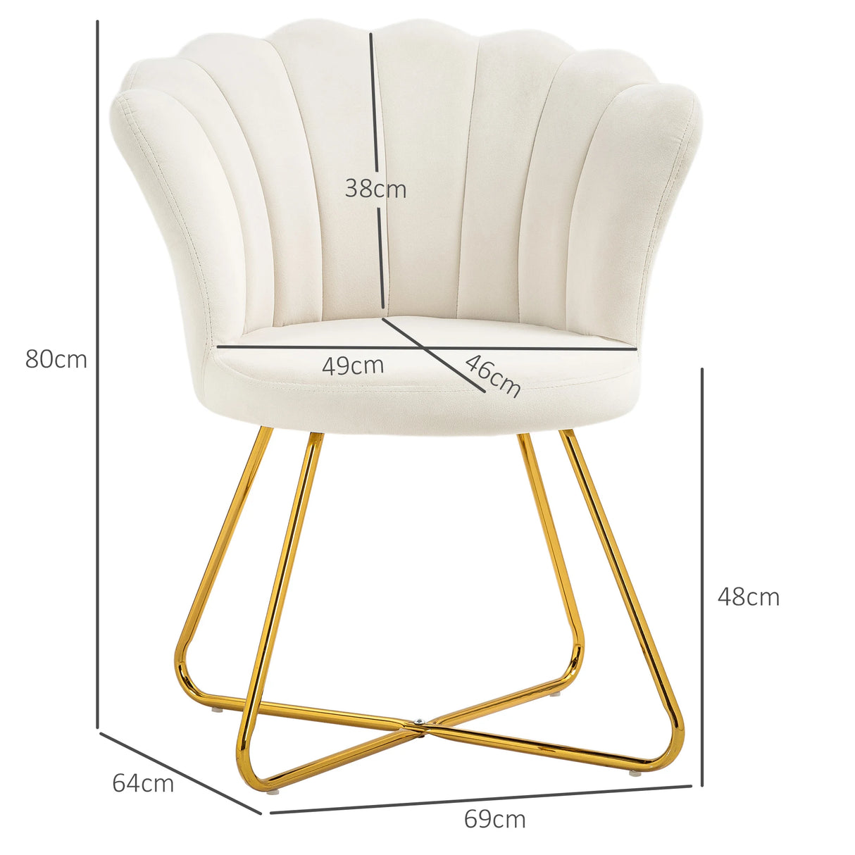 HOMCOM Velvet-Feel Lotus Petal Accent Chair - Cream