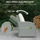 Outsunny Six-piece Outdoor Rattan Dining Set, Outdoor Sofa Set with Reclining Armchairs and Mental Frame, Grey